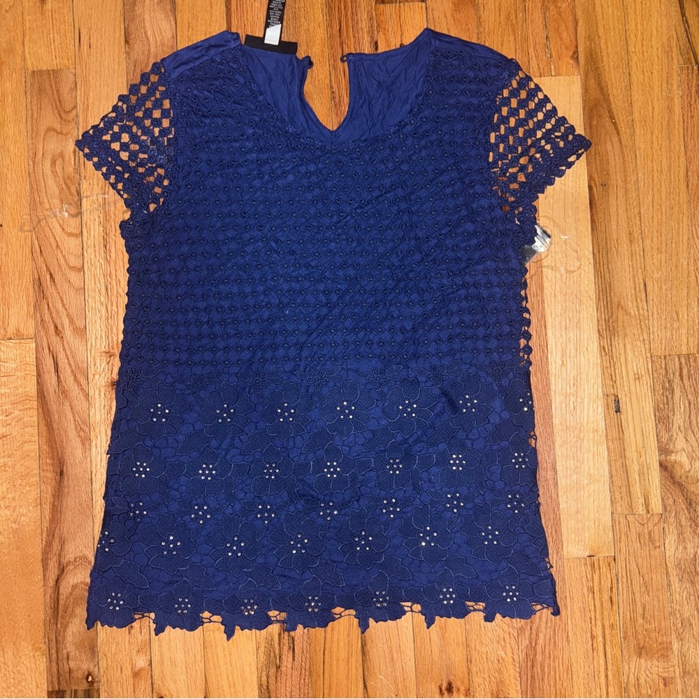 INC International Concepts Lace Overlay Top Blouse Size M